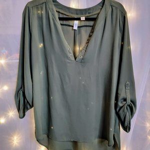 Forest Green Tunic Roll Sleeve Blouse Size Large